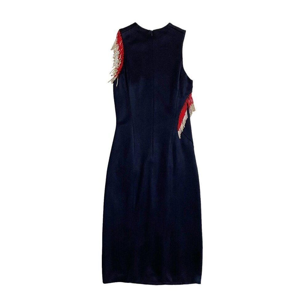 Galvan London Molten Beaded Fringe Body-con Dress Navy Knit SZ 8 New - Picture 14 of 15
